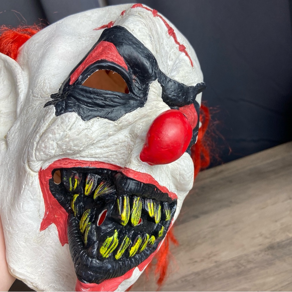 Evil Clown Halloween Rubber Mask Red Hair Teeth Horror - Spirit Halloween - Picture 7 of 8